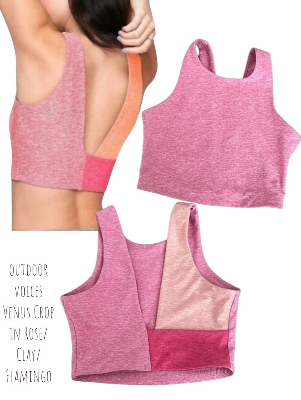 outdoor voices Venus Crop Top Colorblock Sports Bra Rose Clay Flamingo Women Xs